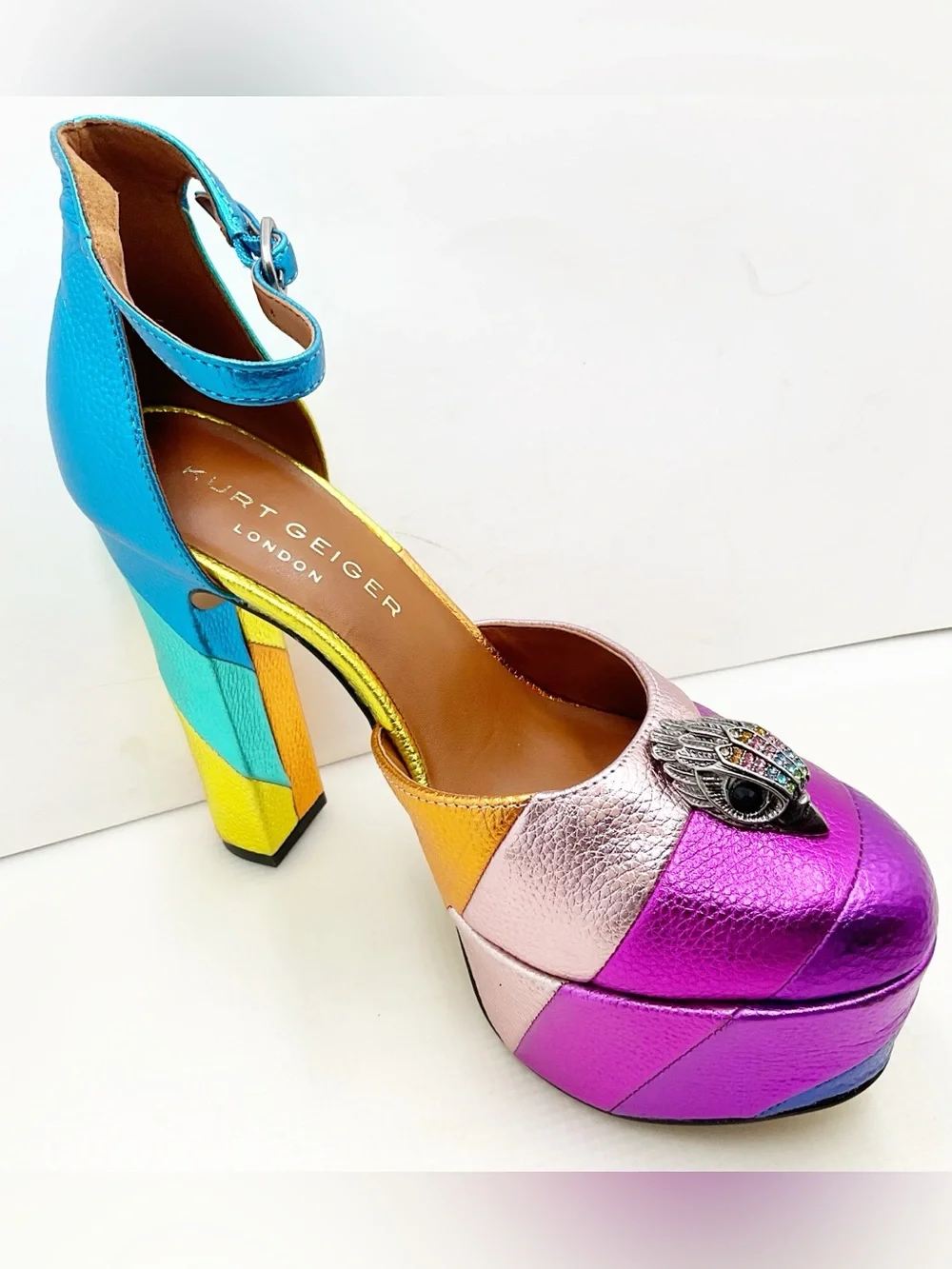 🆕{Kurt Geiger London} Kensington Leather Embellished High Heel Platform Pumps